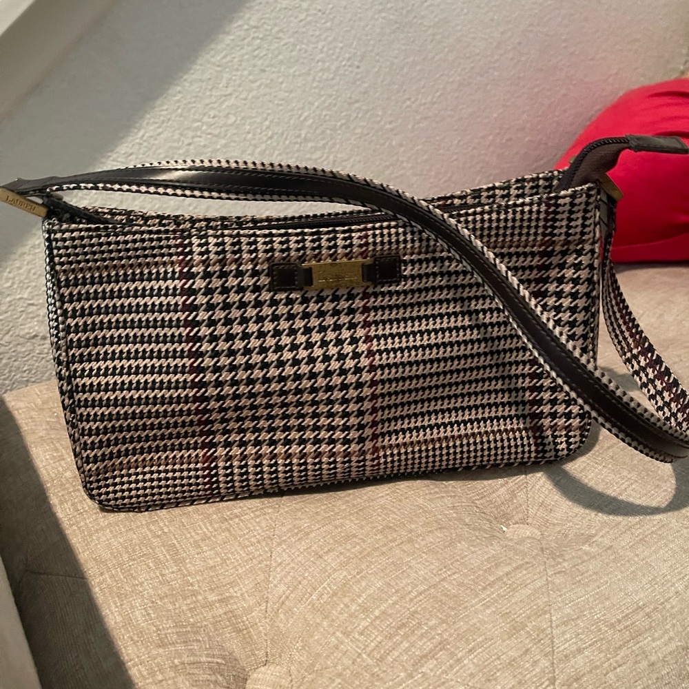 Ralph Lauren Black and Cream Houndstooth Shoulder Bag